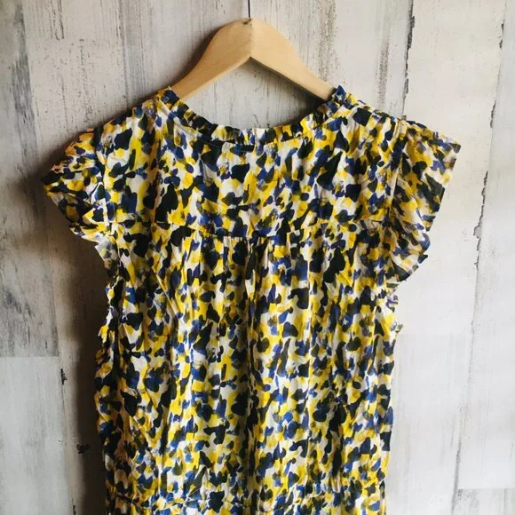 NWOT Velvet by Graham & Spencer Dress Flutter Cap Sleeve Abstract Print Yellow L - Picture 10 of 12